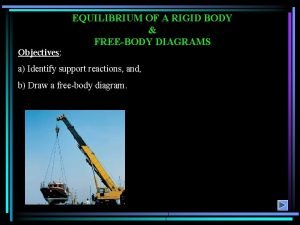 Objectives EQUILIBRIUM OF A RIGID BODY FREEBODY DIAGRAMS