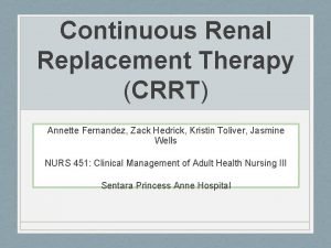 Continuous Renal Replacement Therapy CRRT Annette Fernandez Zack