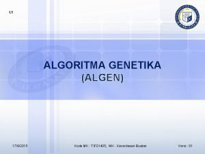 I 1 ALGORITMA GENETIKA ALGEN 1792015 Kode MK