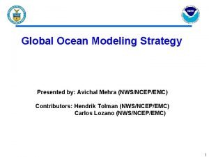 Global Ocean Modeling Strategy Presented by Avichal Mehra