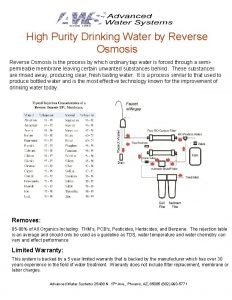 High Purity Drinking Water by Reverse Osmosis is