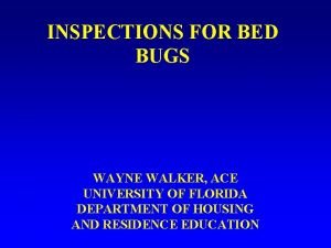 INSPECTIONS FOR BED BUGS WAYNE WALKER ACE UNIVERSITY