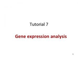 Tutorial 7 Gene expression analysis 1 Gene expression Tutorial 7 Gene expression analysis 1 Gene expression