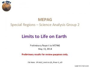 MEPAG Special Regions Science Analysis Group 2 Limits