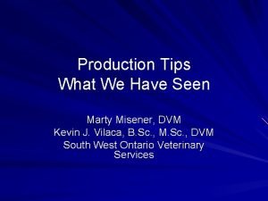 Production Tips What We Have Seen Marty Misener