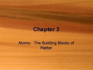 Chapter 3 Atoms The Building Blocks of Matter