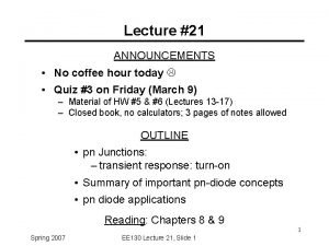 Lecture 21 ANNOUNCEMENTS No coffee hour today Quiz