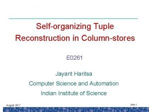 Selforganizing Tuple Reconstruction in Columnstores E 0261 Jayant