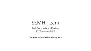 SEMH Team Early Years Network Meeting 21 st