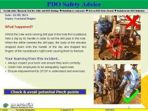 PDO Safety Advice Main contractor name LTI Date