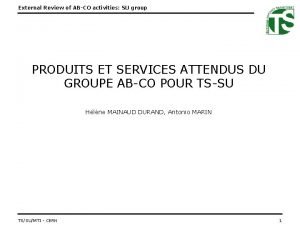 External Review of ABCO activities SU group PRODUITS