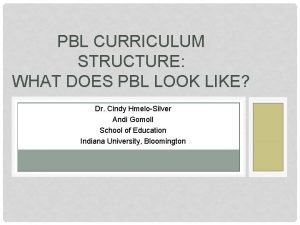 PBL CURRICULUM STRUCTURE WHAT DOES PBL LOOK LIKE
