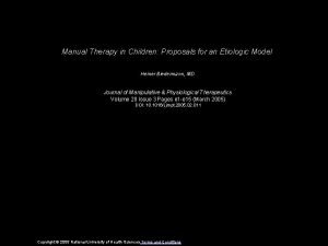 Manual Therapy in Children Proposals for an Etiologic