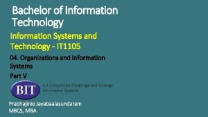 Bachelor of Information Technology Information Systems and Technology