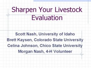 Sharpen Your Livestock Evaluation Scott Nash University of