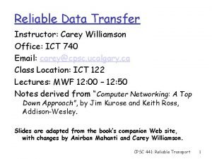 Reliable Data Transfer Instructor Carey Williamson Office ICT