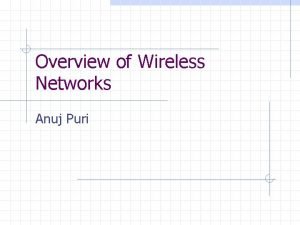 Overview of Wireless Networks Anuj Puri Outline Projections