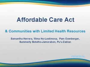 Affordable Care Act Communities with Limited Health Resources