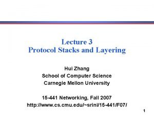 Lecture 3 Protocol Stacks and Layering Hui Zhang