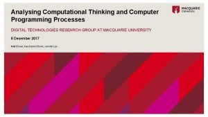 Analysing Computational Thinking and Computer Programming Processes DIGITAL