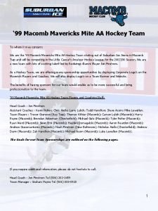 99 Macomb Mavericks Mite AA Hockey Team To