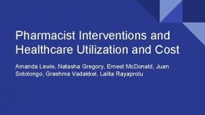 Pharmacist Interventions and Healthcare Utilization and Cost Amanda