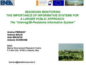 Posidonia SEAGRASS MONITORING THE IMPORTANCE OF INFORMATIVE SYSTEMS