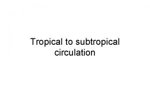 Tropical to subtropical circulation Major Zones ITCZ Intertropical