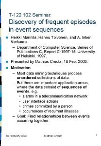 T122 102 Seminar Discovery of frequent episodes in