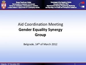Aid Coordination Meeting Gender Equality Synergy Group Belgrade