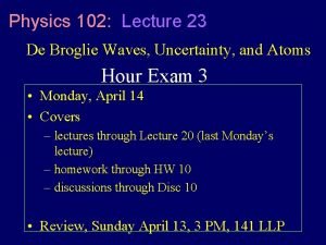 Physics 102 Lecture 23 De Broglie Waves Uncertainty