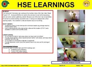 HSE LEARNINGS INCIDENT The Instrument Technician was working