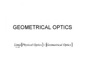 GEOMETRICAL OPTICS Laws of Reflection Laws of Refraction