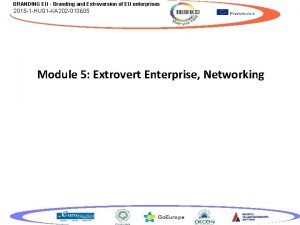 BRANDING EU Branding and Extroversion of EU enterprises