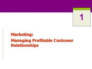 1 Marketing Managing Profitable Customer Relationships ROAD MAP