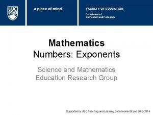 a place of mind FACULTY OF EDUCATION Department