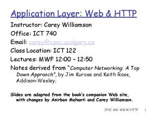 Application Layer Web HTTP Instructor Carey Williamson Office