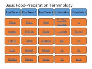 Basic FoodPreparation Terminology Prep Terms 1 Prep Terms