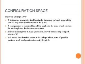 CONFIGURATION SPACE Theorem Kempe 1876 A linkage is