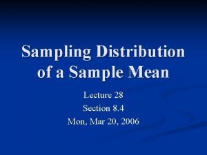 Sampling Distribution of a Sample Mean Lecture 28