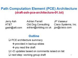 Path Computation Element PCE Architecture draftashpcearchitecture01 txt Jerry