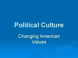 Political Culture Changing American Values Sources of American