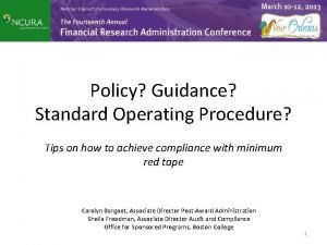 Policy Guidance Standard Operating Procedure Tips on how
