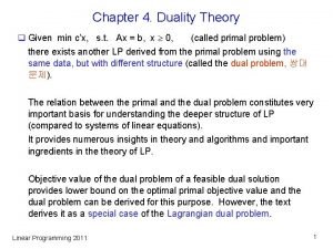 Chapter 4 Duality Theory q Given min cx