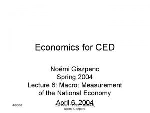 Economics for CED 40604 Nomi Giszpenc Spring 2004
