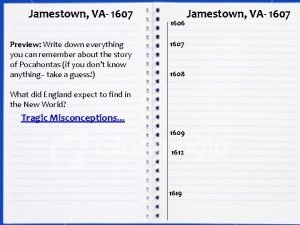 Jamestown VA 1607 Preview Write down everything you