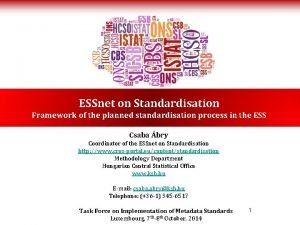 ESSnet on Standardisation Framework of the planned standardisation