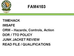 FAM 4103 TIMEHACK IMSAFE ORM Hazards Controls Action