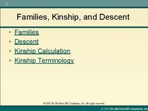 1 Families Kinship and Descent Families Descent Kinship