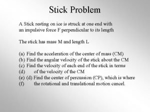 Stick Problem A Stick resting on ice is